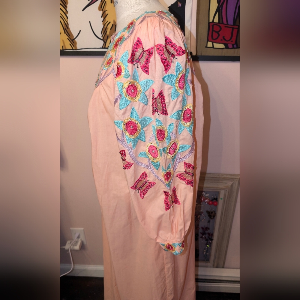 vintage embroidered butterfly MuMu Kaftan - Picture 6 of 12